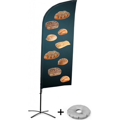 Jansen Display Kompletní sada reklamní vlajky ve tvaru křídla, Chléb Křížová Základna, 1273 x 3030 mm