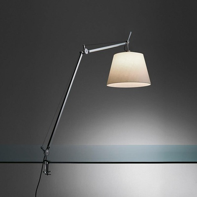 Artemide LED Designová stolní lampa Tolomeo Mega, 8W, 2700K, hliník, stmívač na těle Základna: Hliníková podpěra, Materiál stínidla: Černá textilie, Průměr stínidla: 32 cm
