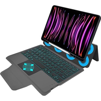 Techsuit KeyTab Pro RGB Wireless Touchpad Keyboard Case - полиуретанов калъф, клавиатура, тракпад и поставка за iPad Pro 11 M2 (2022), iPad Pro 11 M1 (2021), iPad Pro 11 (2020), iPad Pro 11 (2018) (че