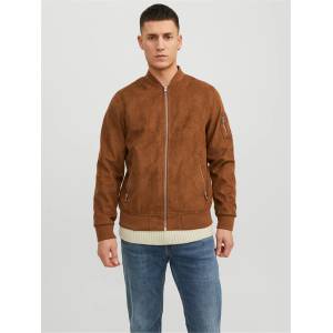 Jack and Jones Яке Jack and Jones Men's Suede Long Sleeve Bomber Jacket - Cognac