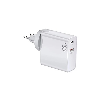 Makki Универсално зарядно за стена Charger Wall GaN - USB Type-C/A 65W White - MAKKI-GN65W1A1C (MAKKI-GN65W1A1C)