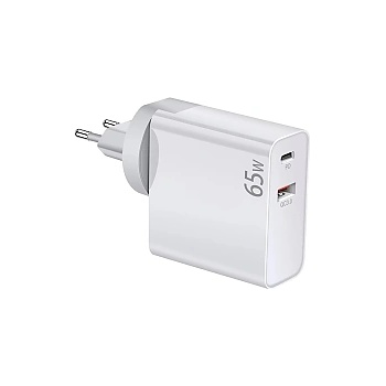 Makki Универсално зарядно за стена Charger Wall GaN - USB Type-C/A 65W White - MAKKI-GN65W1A1C (MAKKI-GN65W1A1C)