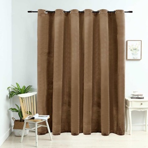 Pure Line Home Кадифена завеса в цвят бежов с метални халки, 290 x 245 см