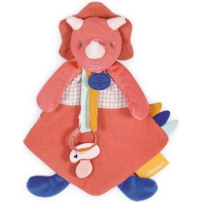 Doudou et Compagnie Paris Doudou hračka s úchytom na cumlík dinosaurus ružový 23 cm