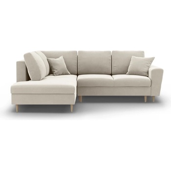 Cosmopolitan Design Бежов кадифен разтегателен ъглов диван с място за съхранение (ляв ъгъл/L форма) Kyoto - Cosmopolitan Design (COS_LCF_L_2_F2_KYOTO1)