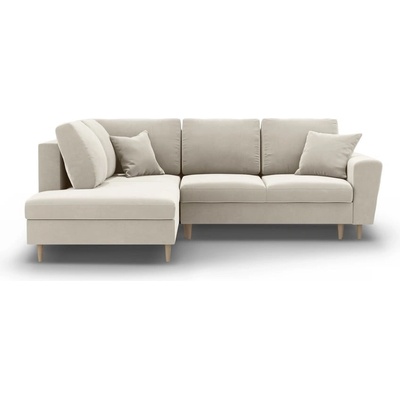 Cosmopolitan Design Бежов кадифен разтегателен ъглов диван с място за съхранение (ляв ъгъл/L форма) Kyoto - Cosmopolitan Design (COS_LCF_L_2_F2_KYOTO1)