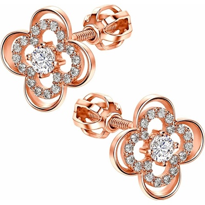 Zlaton Náušnice růžové zlato čtyřlístek se zirkony 0.9cm 1.8g N23122502056