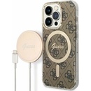 Pouzdra a kryty na mobilní telefony Apple Pouzdro Guess 4G MagSafe Kompatibilní Zadní + Bezdrátová Nabíječka iPhone 14 Pro Max hnědé