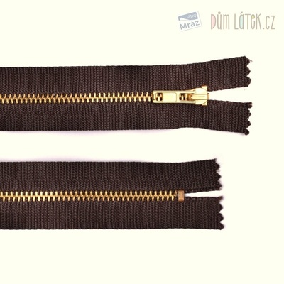 Zip mosadzný nedeliteľný hnedý 20 cm