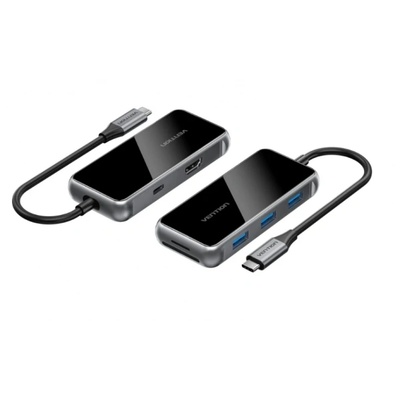 Vention USB-C - HDMI/USB 3.0x3/SD/TF/PD (0, 15 м, сив, с огледално покритие), докинг