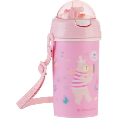 KikkaBoo Чаша със силиконовa сламка и каишка Kikkaboo - Music Fest, 450 ml, Pink (31302030081)