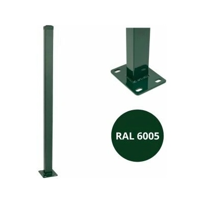 Sloupek plotový s kotevní deskou, 60 x 40 mm, ZN + PVC, zelený 1100 mm, balení 1 ks