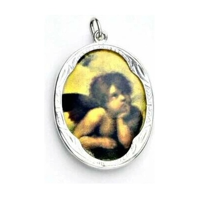 Čištín Zlatý přívěsek medailon porcelánový anděl bílé zlato P 158 A1