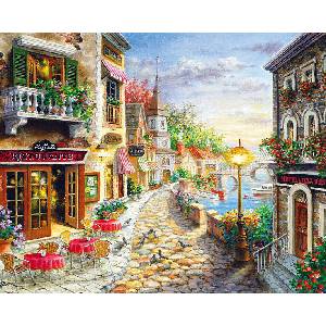  Елмазен Гоблен "Крайбрежната улица" - 40 x 50 см, Кръгли мъниста