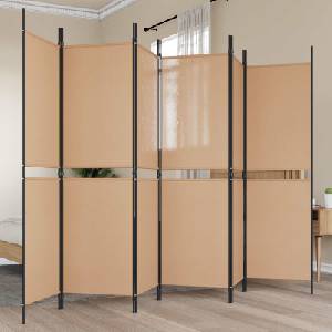 vidaXL Делител за стая с 6 панела Бежово 300 x 180 cm Текстил (42039218)