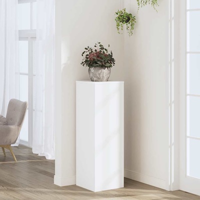 vidaXL Поставка за растения, бяла, 33x33x100 см, инженерно дърво (852951)