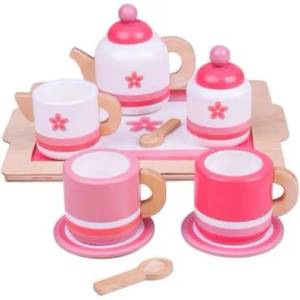 Bigjigs Toys Дървен комплект за чай - Розов (bj428)