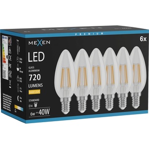 Mexen Vintis 6x LED филаментна крушка E14, C35, 6W, Топла - 2700K, 720 lm, прозрачна (L154-E14-0627-00x06)
