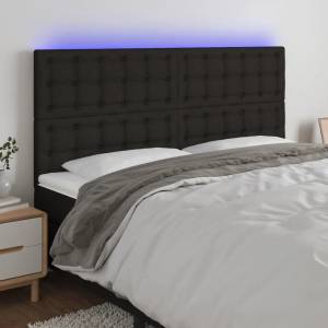 vidaXL LED горна табла за легло, черна, 160x5x118/128 см, плат (3122866)