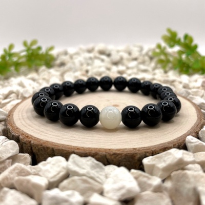 Certom Minerální náramek černý obsidián a měsíční kámen | Rovnováha 0170