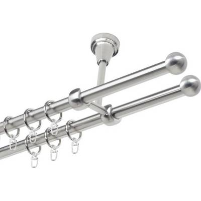 OK-GarnýžeCZ Garnýž kovová dvouřadá 19mm Koule nerez 380 cm do stěny / kroužky s háčkem