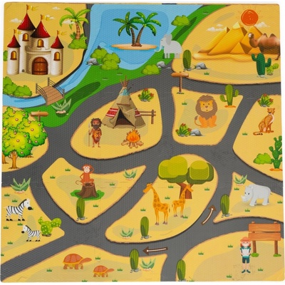 Eco Toys Detské penové puzzle 93,5x93,5cm hracia deka podložka na zem Safari 9 dielov