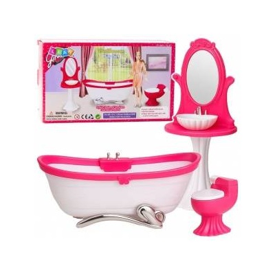 LEAN Toys Bathroom Set for Dolls Bathtub Toilet Sink with Mirror