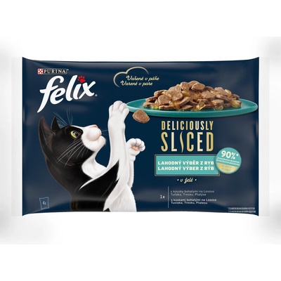 Felix Deliciously Sliced losos, tuniak, treska, platýs v želé 4 x 80 g