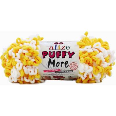 Alize příze Puffy More 6282 bílá a žlutá