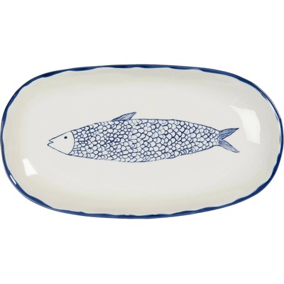 Clayre & Eef Keramický servírovací tanier s modrým dekorom ryby Atalante - 30 x 16 x 3 cm