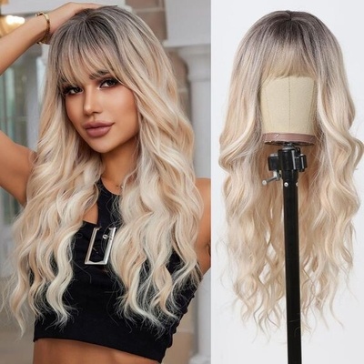 Allbell paruka Blond s ofinou Dlouhé vlnité syntetické vlasy