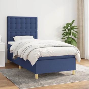 vidaXL Боксспринг легло с матрак, синя, 90x200 см, плат (3142631)