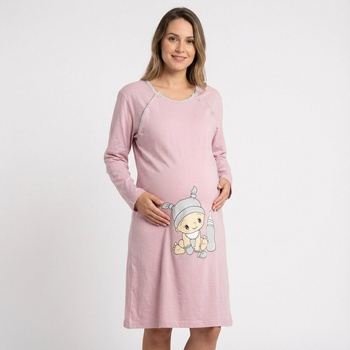 Нощница за бъдещи майки в пудрено розово с щампа на бебе