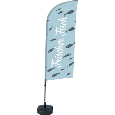 Jansen Display Kompletní sada reklamní vlajky ve tvaru křídla, Čerstvá ryba, německy, 1105 x 3300 mm