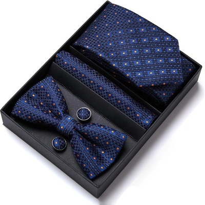 Set Benny Kravata motýlek manžetové knoflíčky kapesníček modrý – Zboží Mobilmania