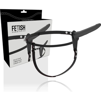 Image 1 of Вибриращ страп-он, силиконово дилдо, 15см. - Silicone Strap-on Black (D-221276)