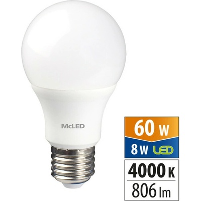 MCLED žárovka LED 8W-60 E27 806lm 4000K úhel 200° ML-321.095.87.0