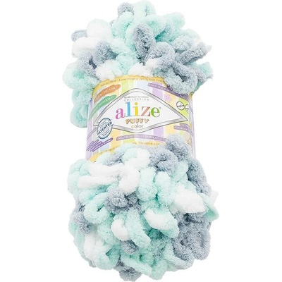 Vlnika Puffy color 100 g, 6408 bílá, šedá, mint