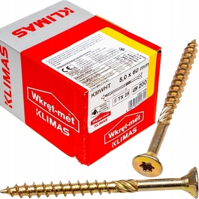 Konstrukční vrut 5x60 TX 25 zápustná hlava zinek žlutý (200 ks/bal) TORX