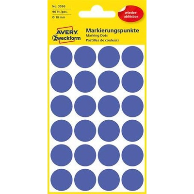 Avery-Zweckform Етикети, 18 mm, кръгли, подвижни, AVERY ZWECKFORM, индигово синьо, 96 етикета в опаковка 3596 (3596)