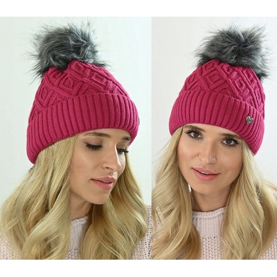 Fashionweek dámská zimní čepice s bambulí Jenot podšitý hřejivým fleecem ZIZI-V23 Amarant