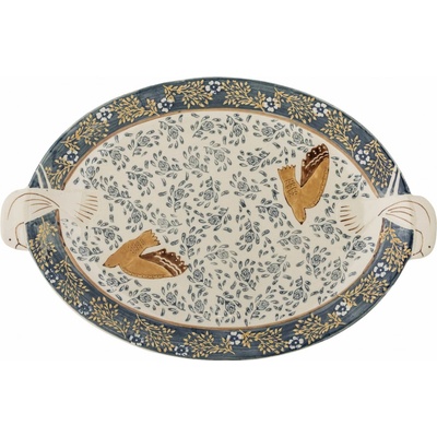 Bloomingville Servírovací tác HEZHA D.34cm modrý s potiskem