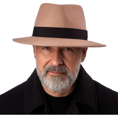 Fiebig since 1903 Cestovní nemačkavý klobouk vlněný béžový s černou stuhou