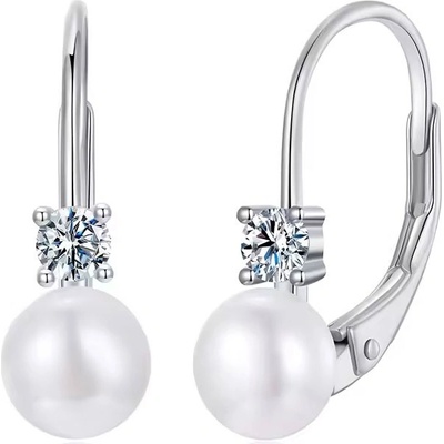 Grace Silver Jewellery stříbrné náušnice s perlou a MOISSANITE E-MSE078/285 stříbrná Bílá