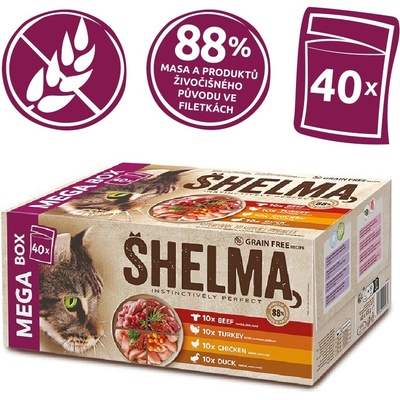 Shelma Cat kuřecí hovězí kachní a krůtí 40 x 85 g