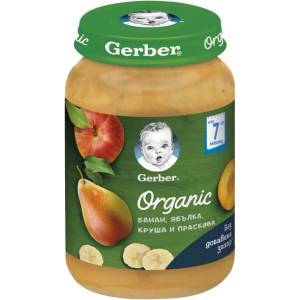 Gerber Organic Ябълка, Банан, Круша, Праскова 6+ месеца, 190 г
