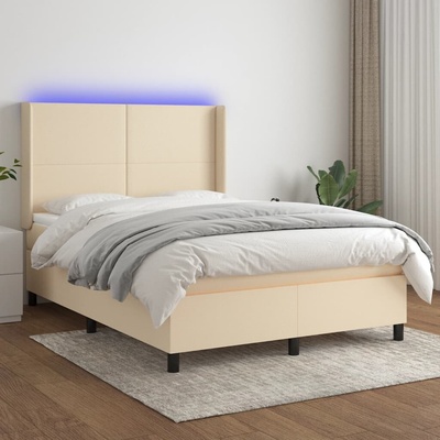 vidaXL 11461.3138162 Boxspring postel s matrací a LED krémová textil