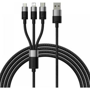 Baseus - Кабел за данни StarSpeed (CAXS000001) - Бързо зареждане, USB към Lightning, Micro-USB, USB-C, 20W, 5V/3.5A, 1.2 м - Черен
