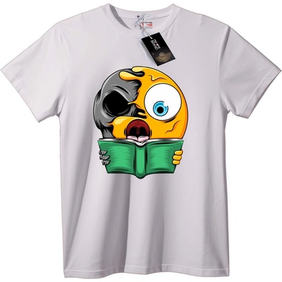 NOONEBRAND Тениска Skull Чете Книга - 2XL, White