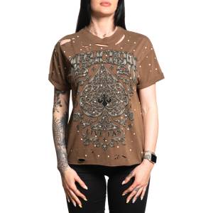 AFFLICTION тениска за жени affliction - polaris - ликьор кафе - aw26151-cofl